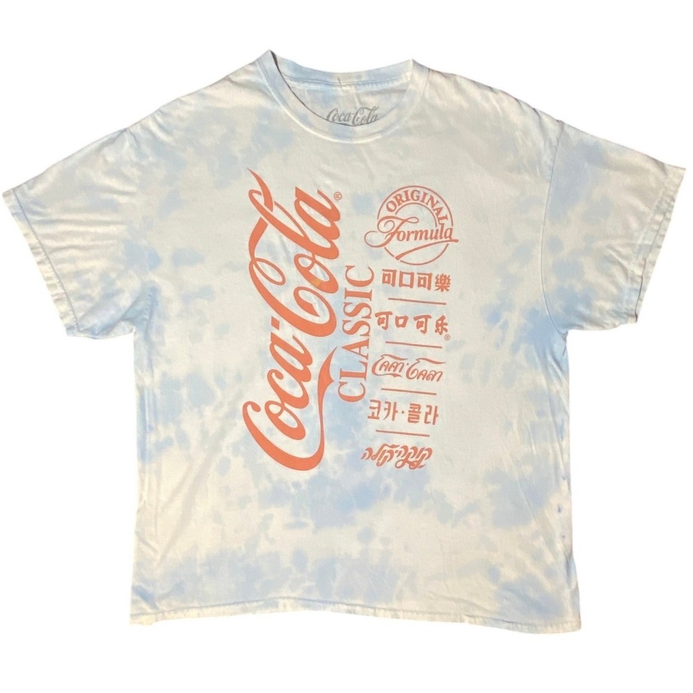 Coca-Cola Classic Men's Tie Dye Graphic T-Shirt Blue White International Logo L